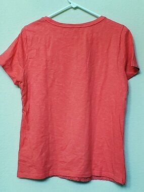 Talbots Coral Salmon Floral Lace Overlay Short Sleeve Blouse NWT Crew Neck Top